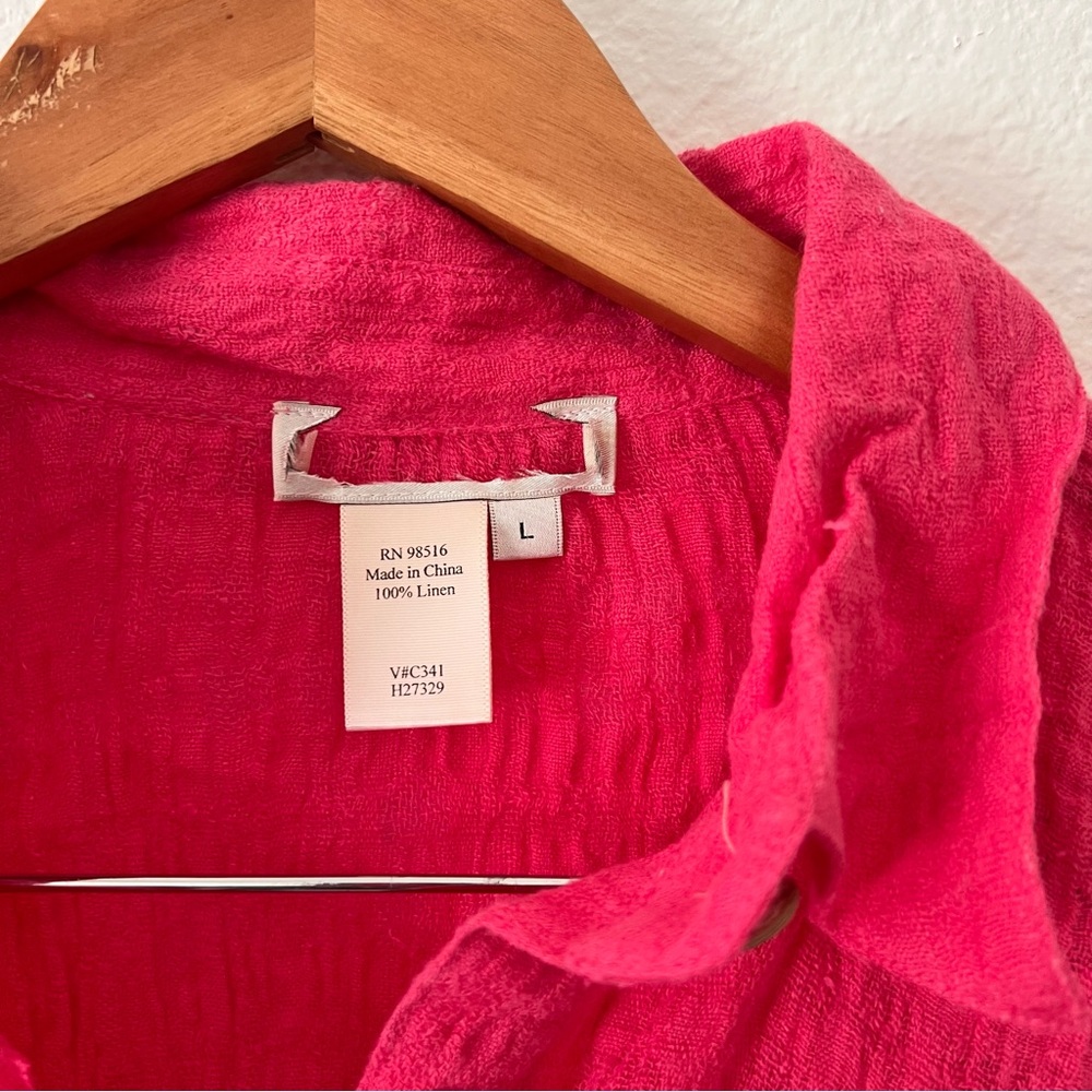 Bright Pink 100% Linen Button Down Shirt Sz L - Picture 3 of 4